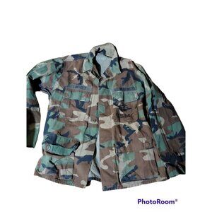 US Military Army Marines Woodland Camo BDU Jacket 1980 1990 Medium Regular Vtg
